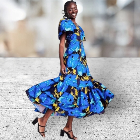 Christopher John Rogers for Target Blue Floral Puff Sleeve Dress Size 24 / 26 - Picture 2 of 14